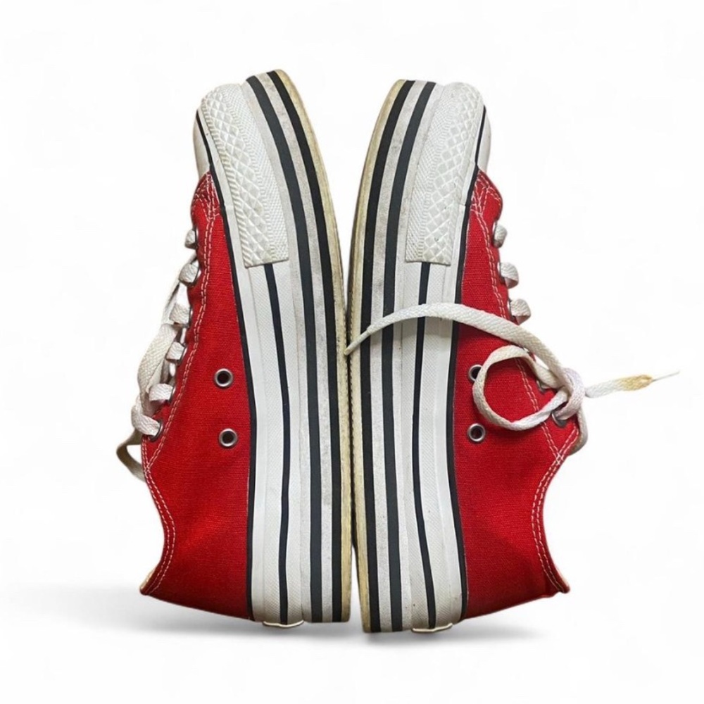 Converse Red Canvas Low Top Platform Sneakers